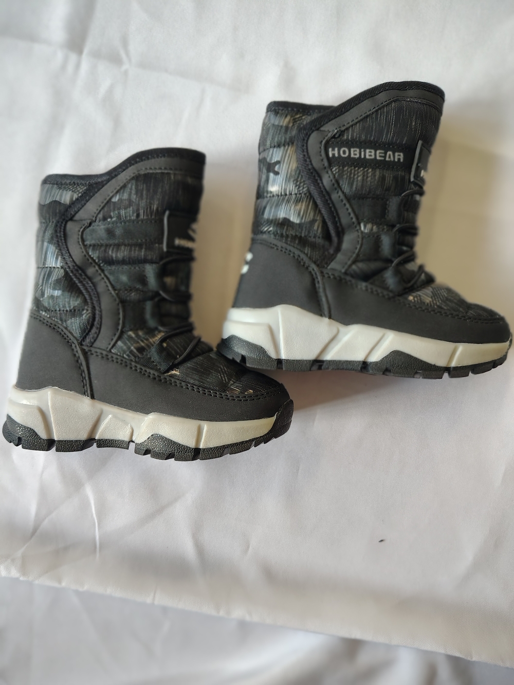 Hobibear Kids Snow Boots Black Silver Waterproof Size US Toddler 8.5 9 EU 25